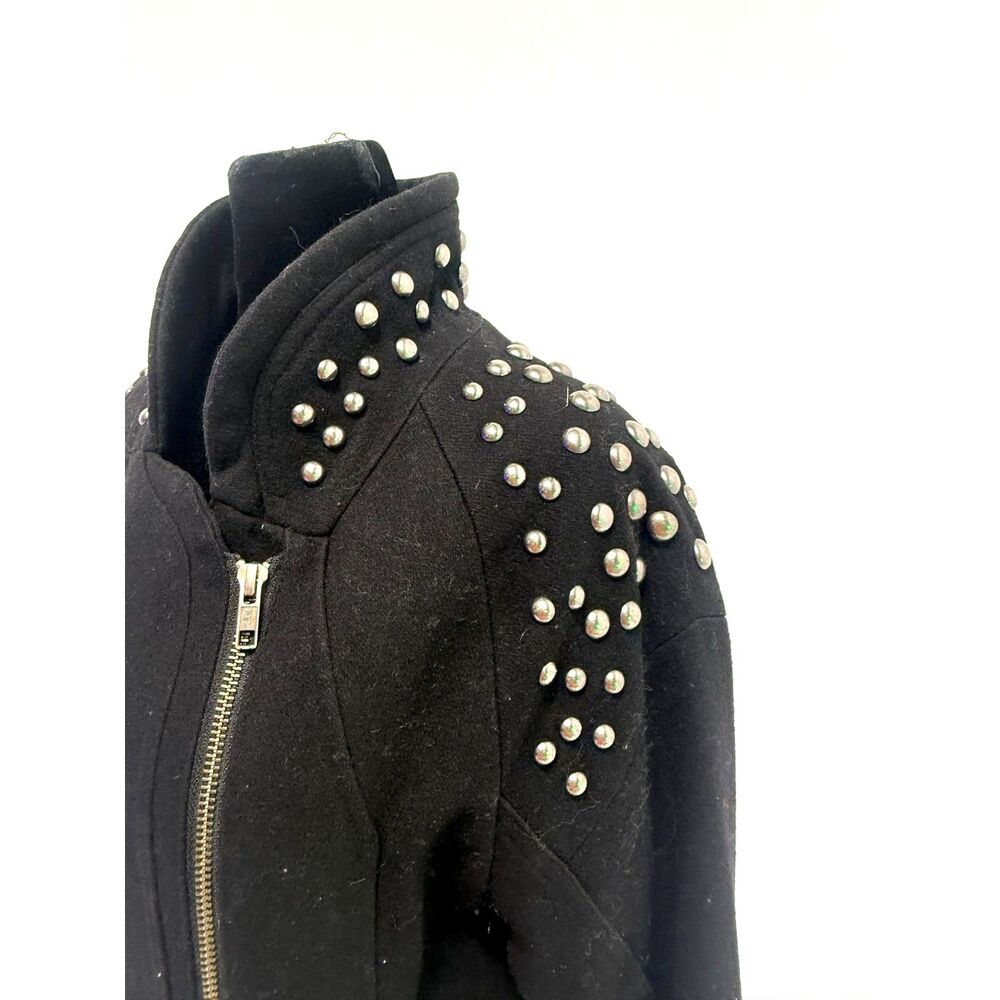 H&M black wool studded shoulder long moto jacket - Picture 3 of 10